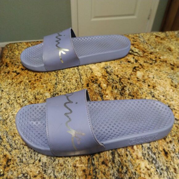 Victoria's Secret Pink Bling Logo Strap Slides Sandals Dusty Periwinkle Sz 9.5 - Picture 4 of 11